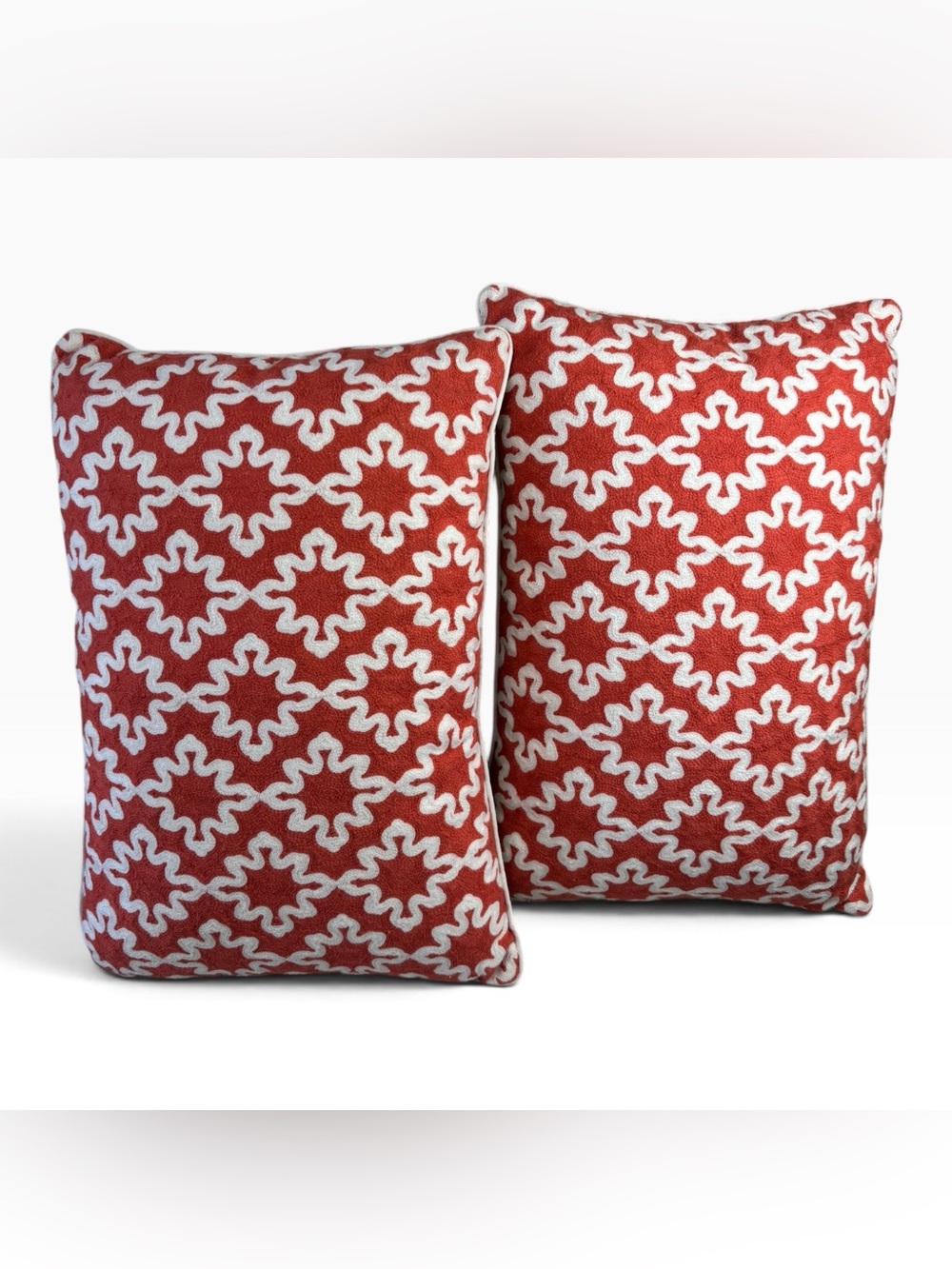 Set of 2 Burnt Orange Embroidered Lumbar Textured Throw Pillows 16x11 w/Inserts